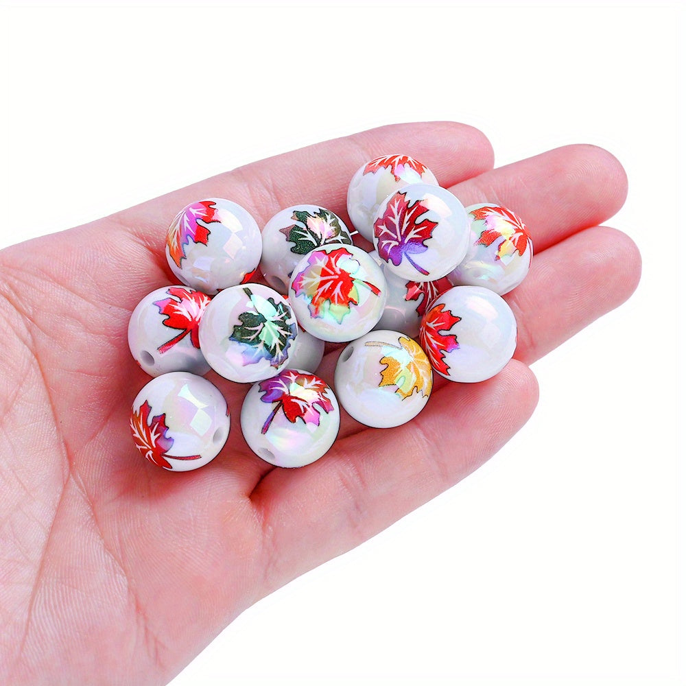 16mm Maple Leaf Printed Acrylic Round Beads