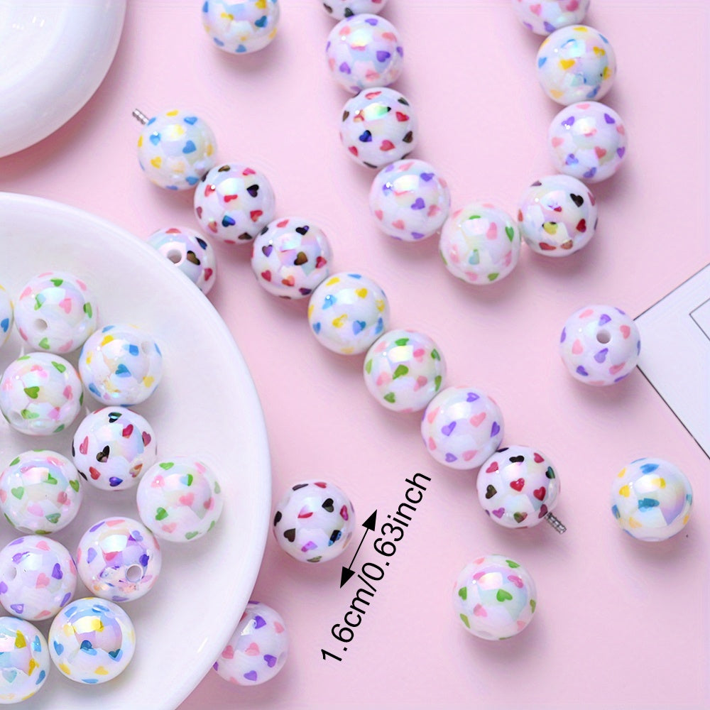 16mm Heart Pattern Acrylic Round Beads