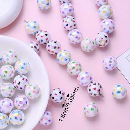 16mm Heart Pattern Acrylic Round Beads