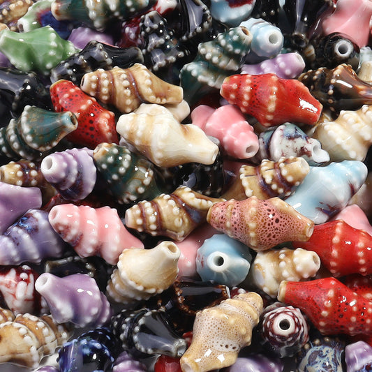 32/60pcs Vintage Glazed Ceramic Conch Beads