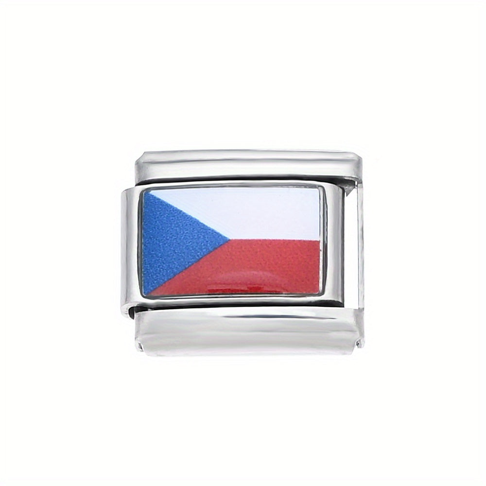1pc 9x10mm Stainless Steel World Flag Module Charm Bead