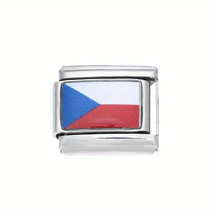 1pc 9x10mm Stainless Steel World Flag Module Charm Bead