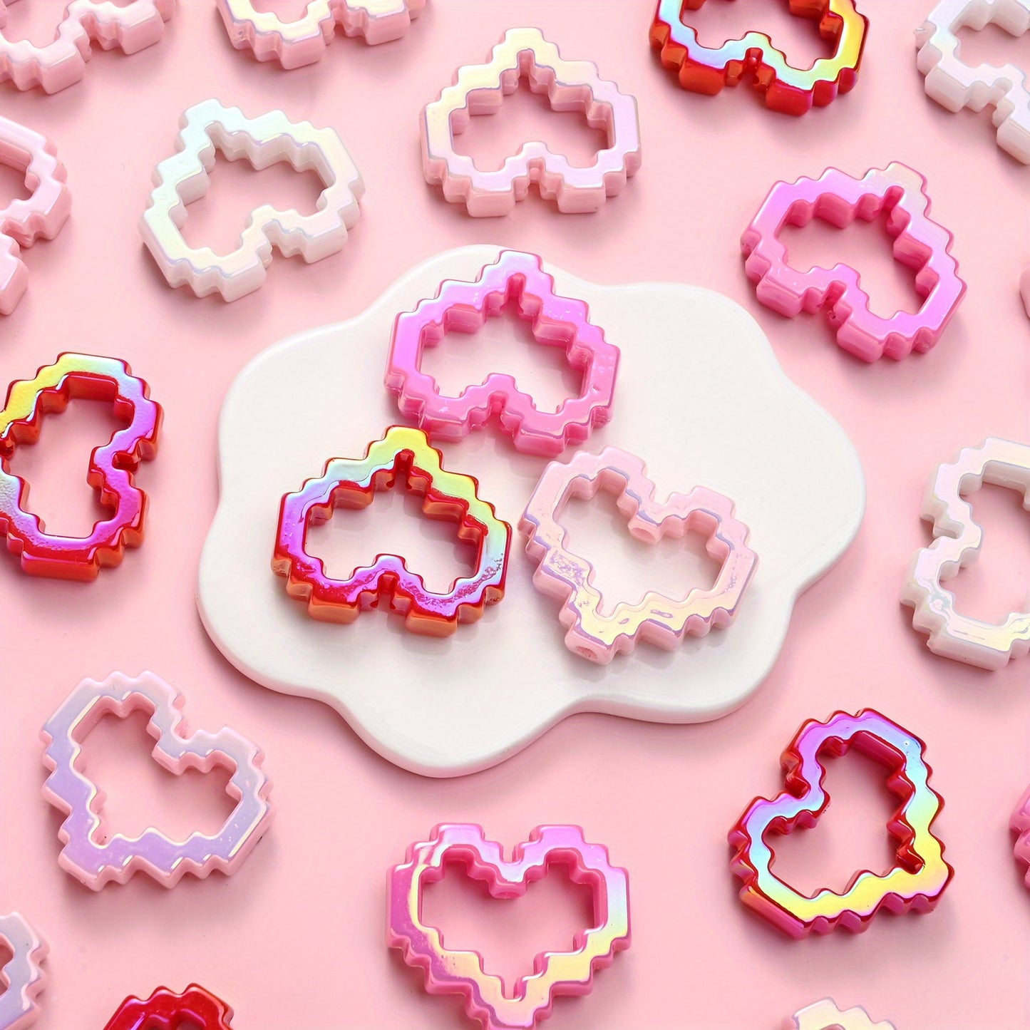 10pcs Valentine's Day Pink & Red Love Pixel Style Beads