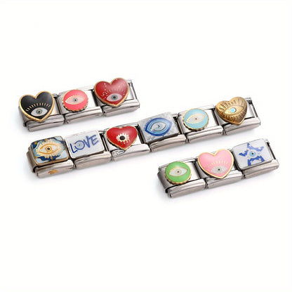 1pc 9x10mm Stainless Steel Evil Eye Module Charm Bead