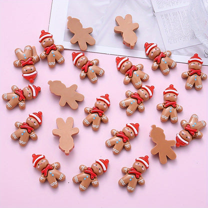 20pcs Christmas Gingerbread Man Resin Patch Beads