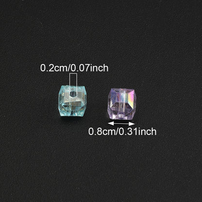 50pcs 8mm Sparkle Prismatic Cube Acrylic Beads