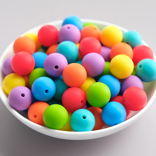 50pcs 12/15mm Silicone Round Focal Beads Set
