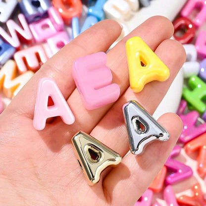 Golden / Silver Shiny CCB Big Hole Alphabet Beads, 10pcs