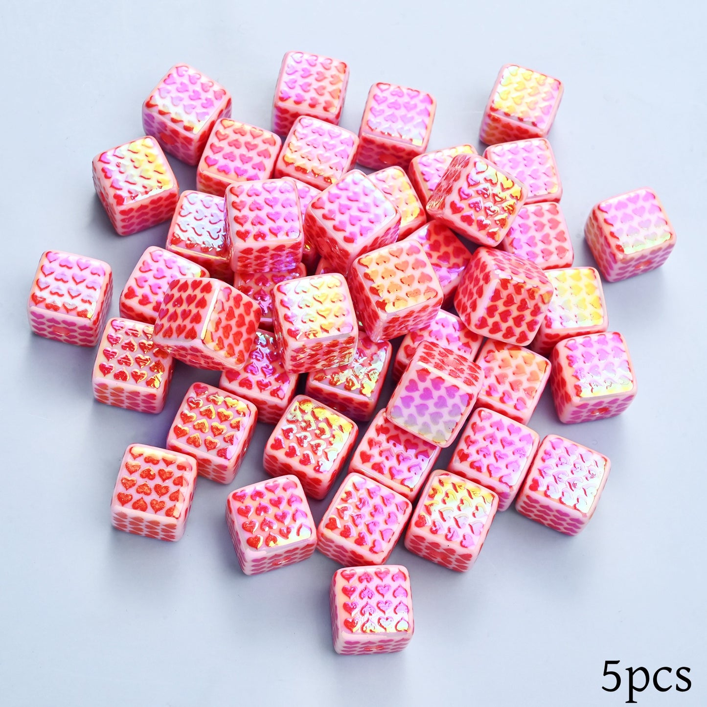 5pcs Red Love Square Heart Acrylic Beads