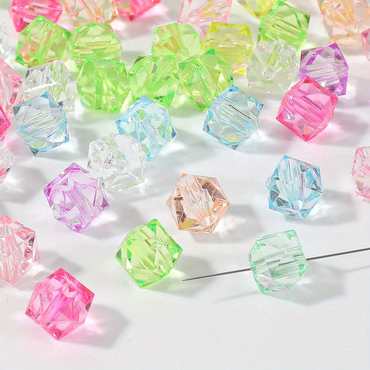 50pcs 10mm Transparent Diamond Square Acrylic Beads