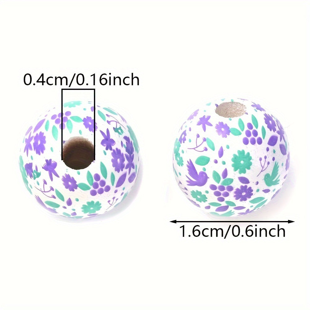 Transparent Flower Print Resin Big Hole Spacer Beads