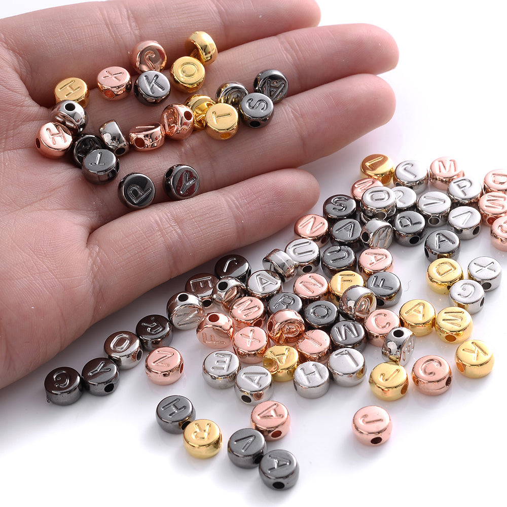 100pcs Silvery Golden Mixed Color Letter Acrylic Beads