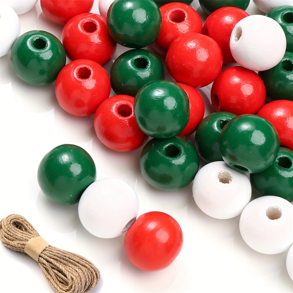 16mm Christmas Mixed Color Wooden Beads with Hemp Rope