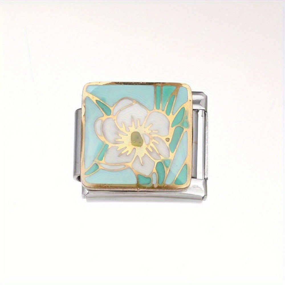 1pc 9x10mm Stainless Steel Landscape Painting Module Bead