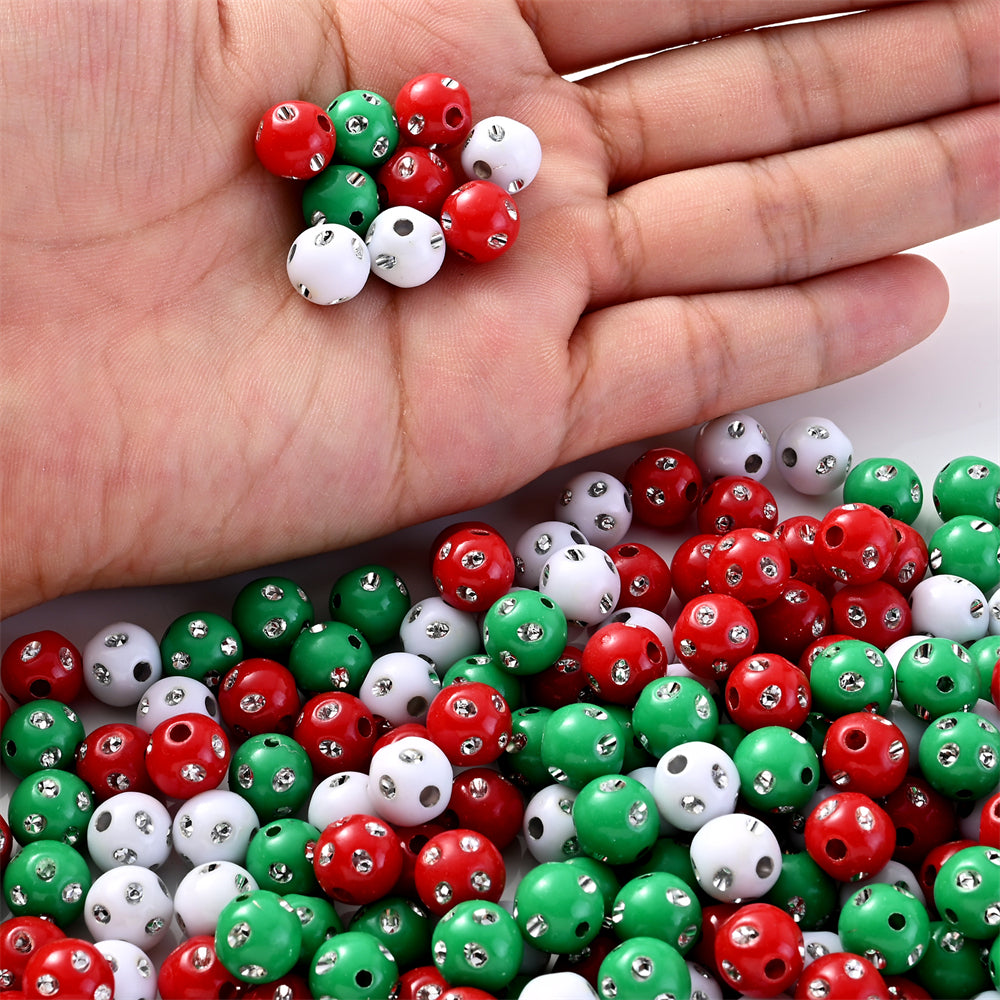 500/1000pcs Green & Red Acrylic Rhinestone Beads