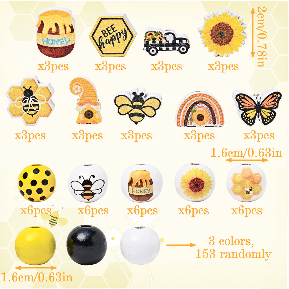Summer Bee-Themed Wooden Beads