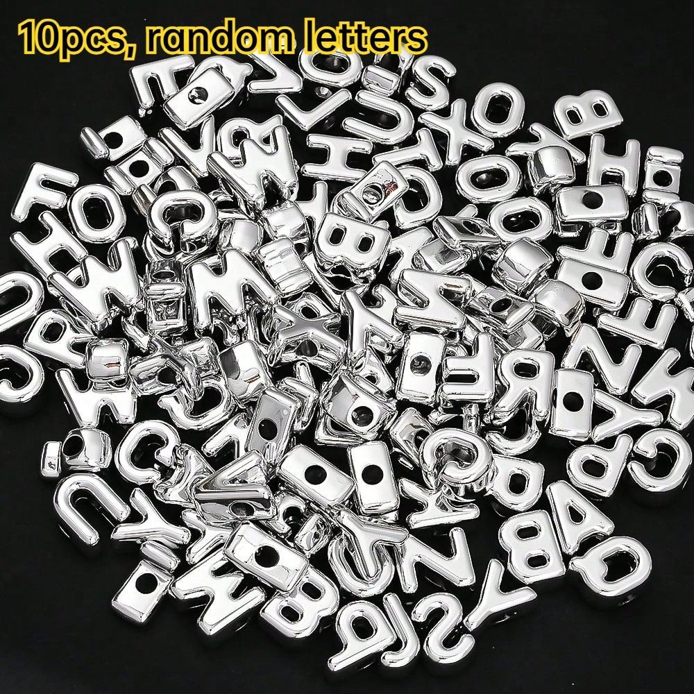 Golden / Silver Shiny CCB Big Hole Alphabet Beads, 10pcs
