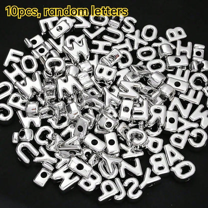 Golden / Silver Shiny CCB Big Hole Alphabet Beads, 10pcs