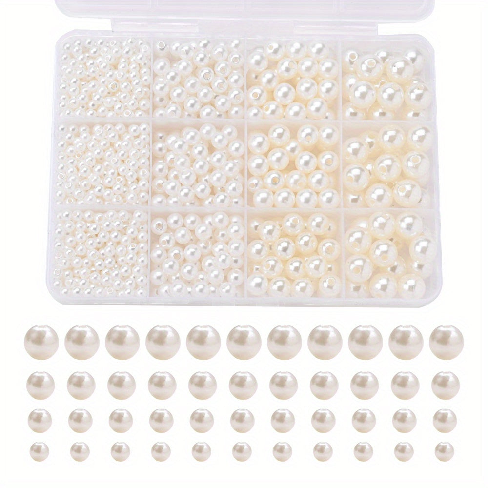 1 Box Imitation Pearl Beads Set 4/6/8/10mm Acrylic Artificial Pearl Spacer Loose Beads Bulkl for Diy Fashion Jewelry, Perfect for Making Necklace, Bracelet, Hairpins, Anklet and Earring- Diy Craft, Keychain & Bags