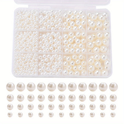 1 Box Imitation Pearl Beads Set 4/6/8/10mm Acrylic Artificial Pearl Spacer Loose Beads Bulkl for Diy Fashion Jewelry, Perfect for Making Necklace, Bracelet, Hairpins, Anklet and Earring- Diy Craft, Keychain & Bags