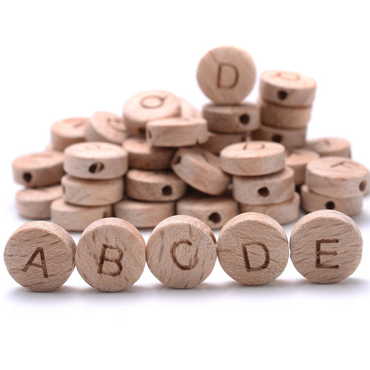 10pcs 10mm Round Letter Wooden Beads