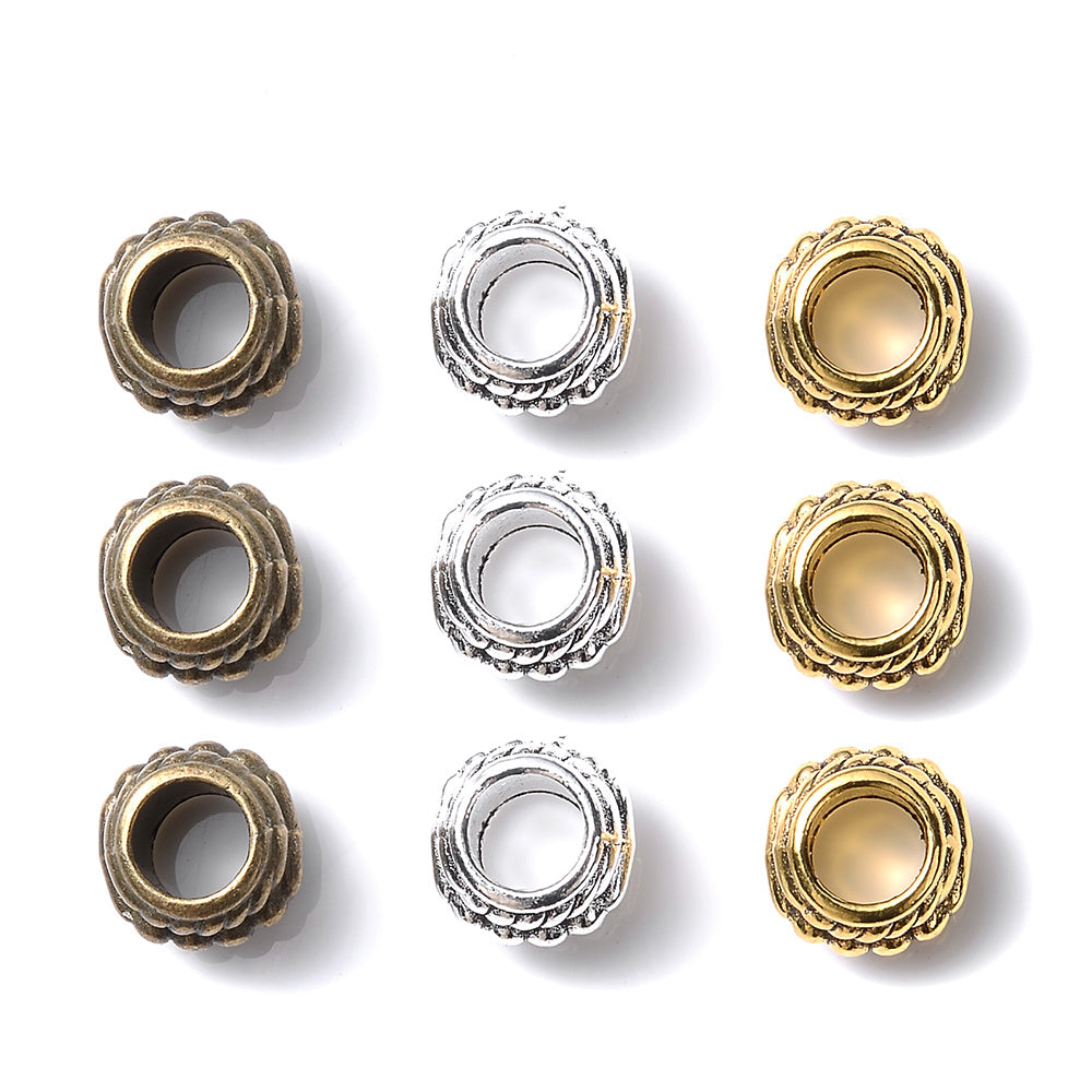 15x9mm Big Hole Print Acrylic Flat Round Spacer Beads