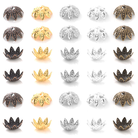 100pcs 8/10mm Lotus Flower Metal Bead Caps
