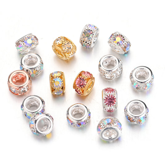 10pcs AB Color Rhinestone Ball Alloy Spacer Beads
