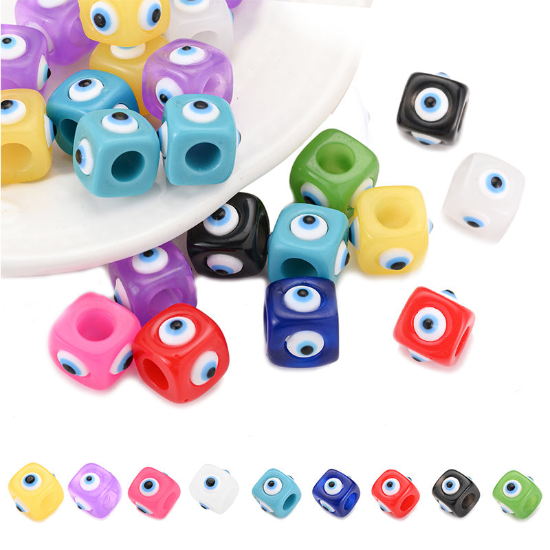 5pcs 12x14mm Evil Eye Square Resin Spacer Beads