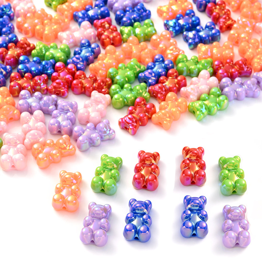30pcs 11x18mm AB Candy Color Acrylic Bear Beads