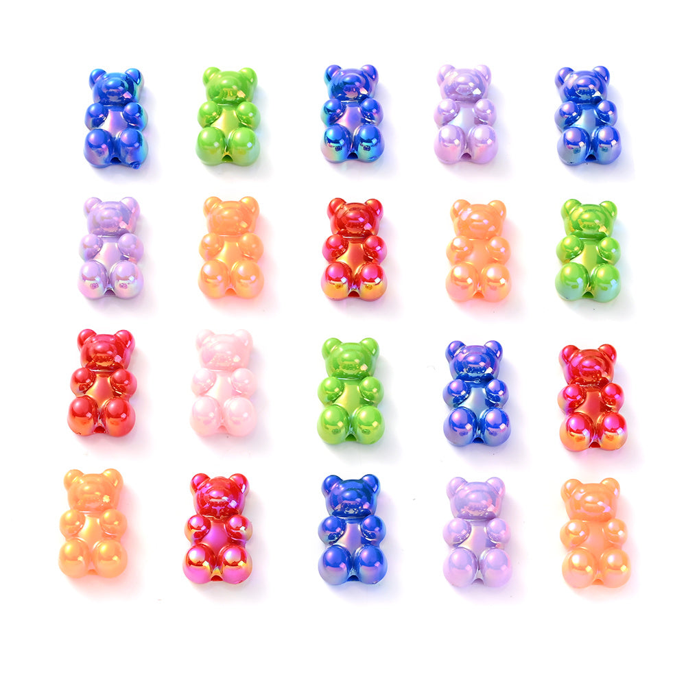 30pcs 11x18mm AB Candy Color Acrylic Bear Beads