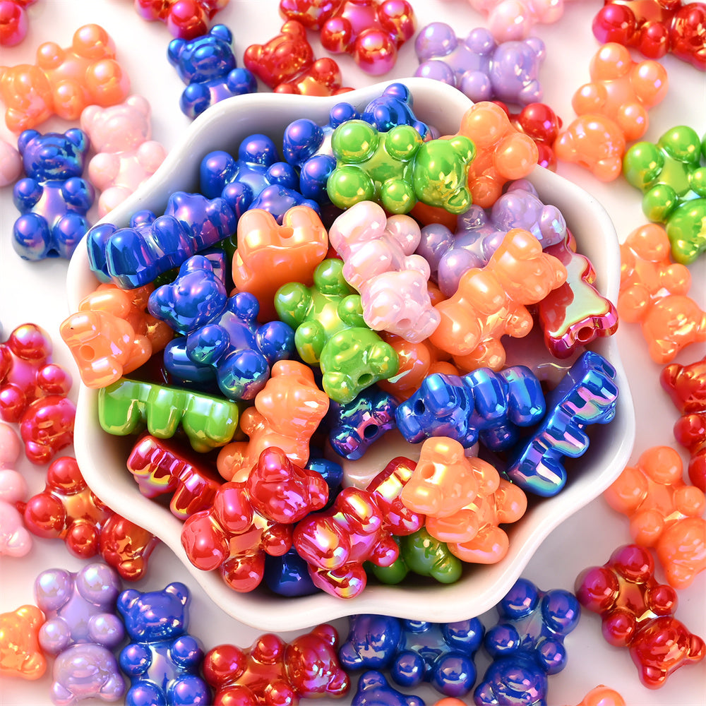 30pcs 11x18mm AB Candy Color Acrylic Bear Beads
