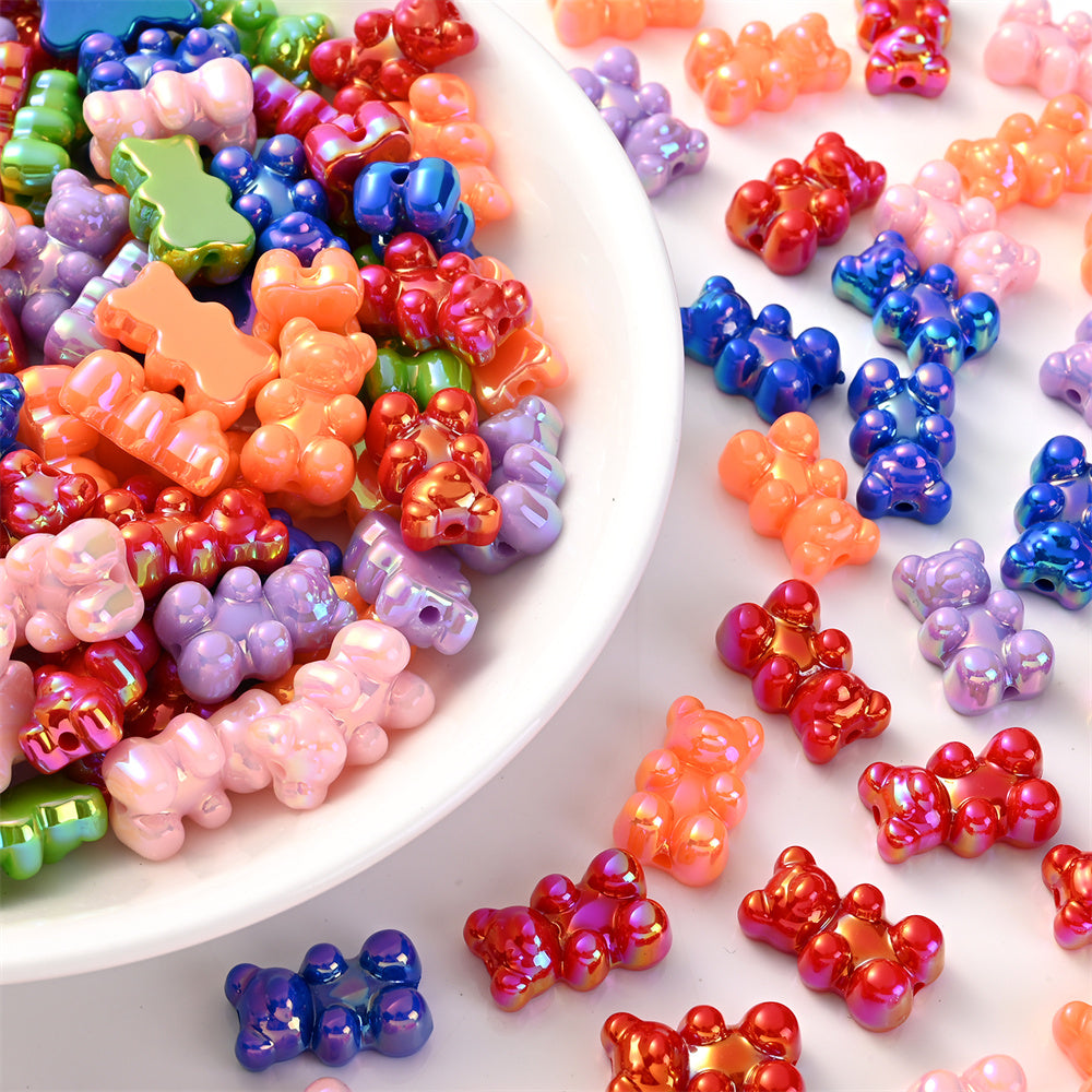 30pcs 11x18mm AB Candy Color Acrylic Bear Beads