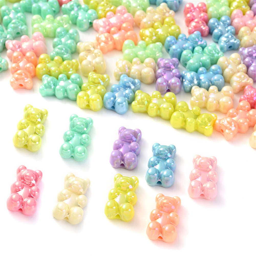 30pcs Macaron AB Cute Bear Acrylic Beads