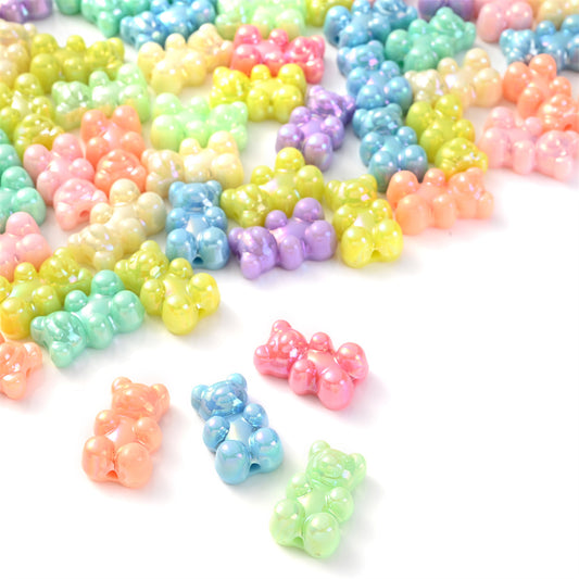 30pcs Rainbow Multi Color Acrylic Bear Pendant Beads