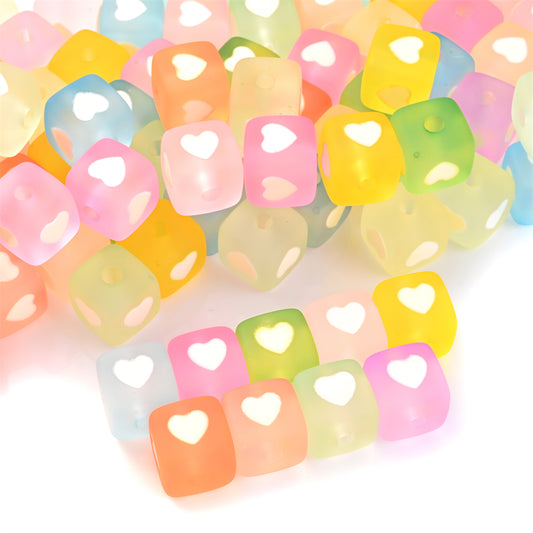 10pcs 12mm Square Heart Acrylic Spacer Beads