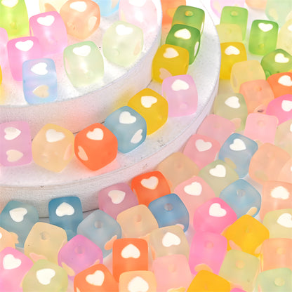 10pcs 12mm Square Heart Acrylic Spacer Beads