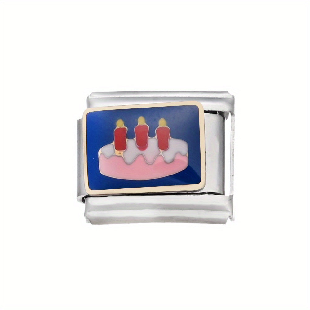 1pc 9x10mm Stainless Steel Birthday Theme Module Charm Bead