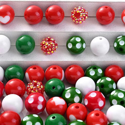 Christmas Polka Dot Rhinestone Acrylic Round Spacer Beads, 20pcs
