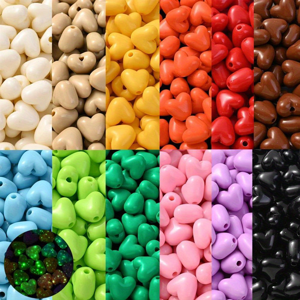 100pcs 10mm Glow in the Dark Heart Acrylic Beads