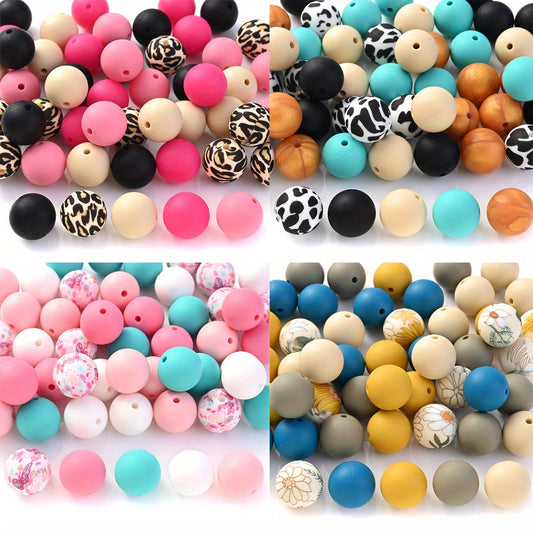 50pcs 15mm Leopard Print Silicone Beads