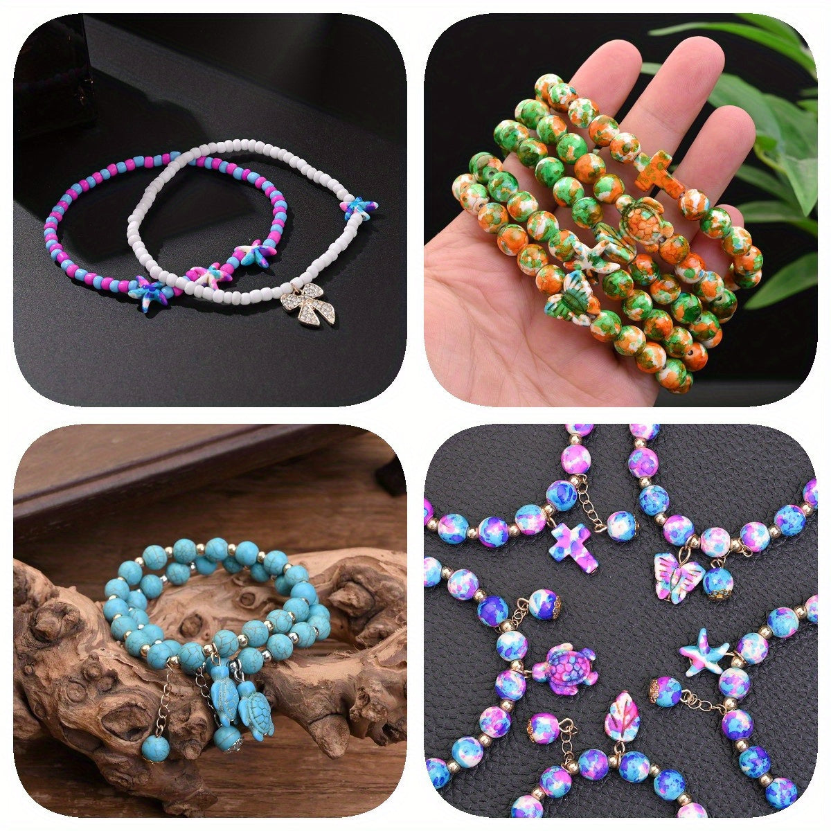100pcs Mix Gradient Turtle Starfish Acrylic Beads