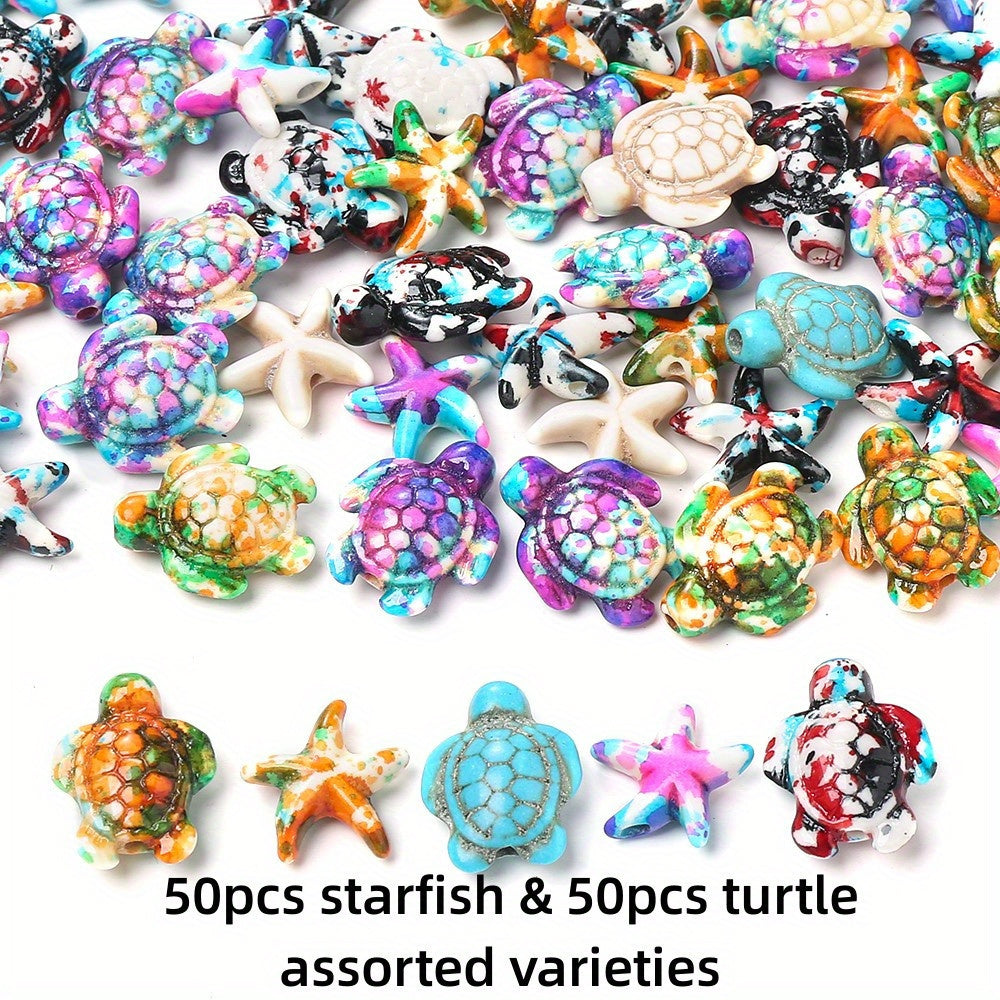100pcs Mix Gradient Turtle Starfish Acrylic Beads