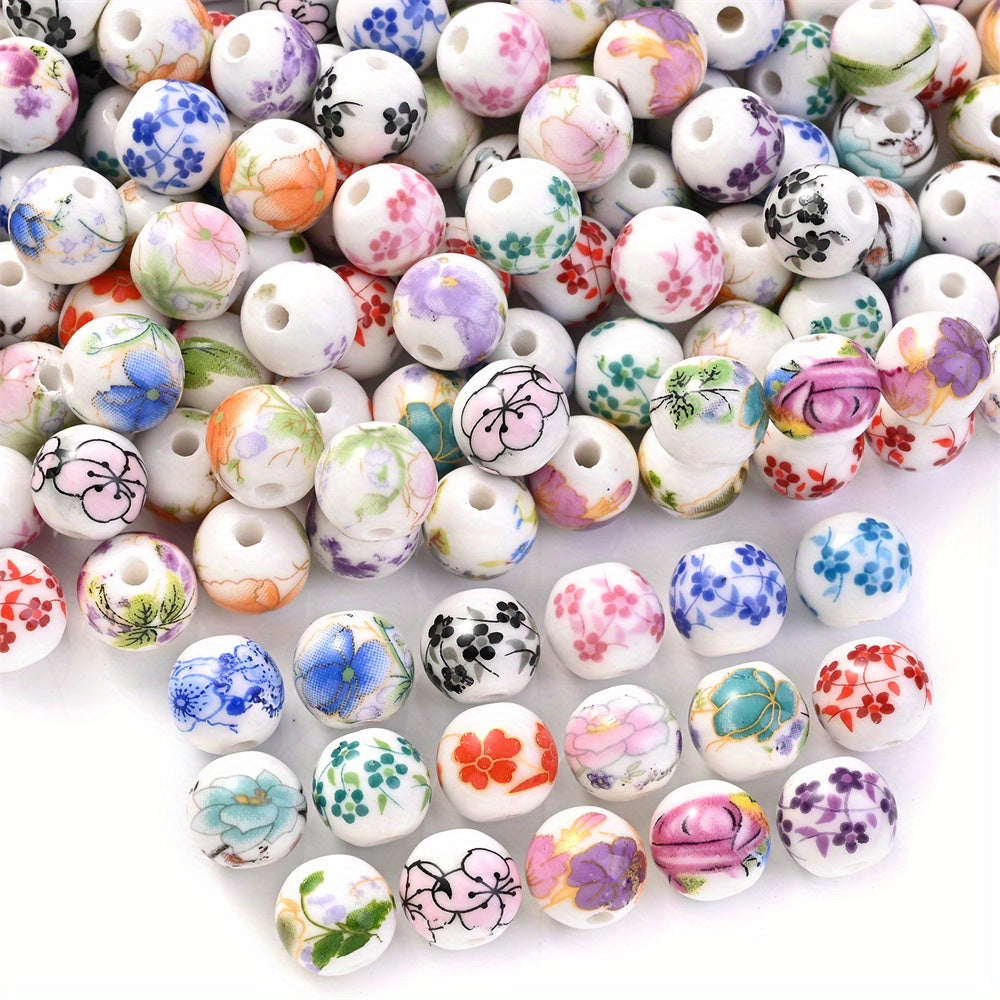 12mm Flower Print Ceramic Spacer Beads