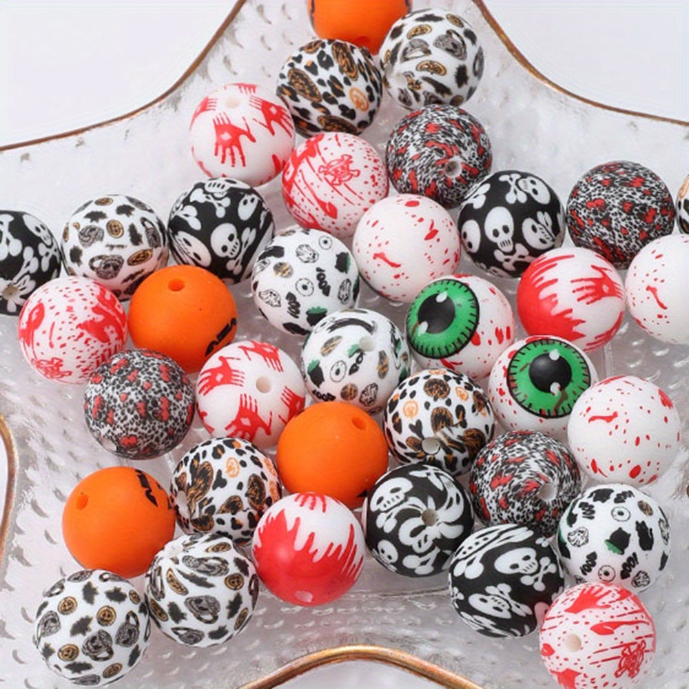 15mm Halloween Print Round Silicone Beads