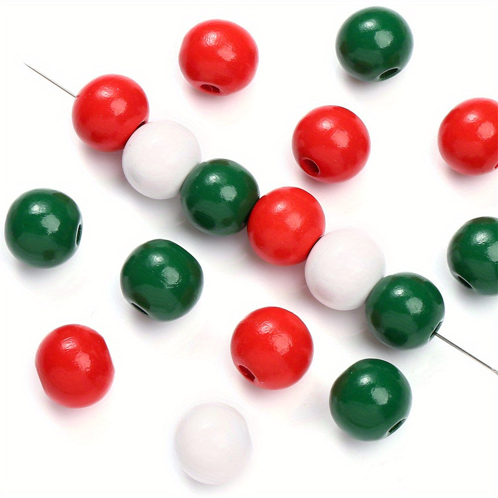 Christmas Wooden Round Beads with Golden and Silvery Finish