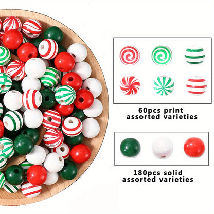 16mm Christmas Wooden Round Beads