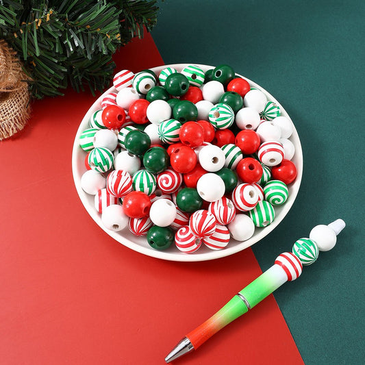 20pcs 16mm Christmas Wooden Round Beads