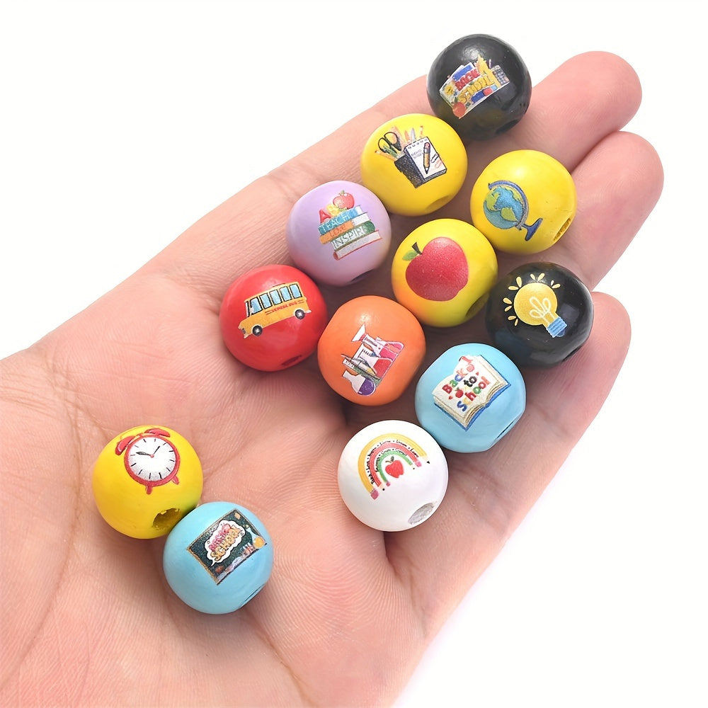 16mm School Pattern Wooden Beads