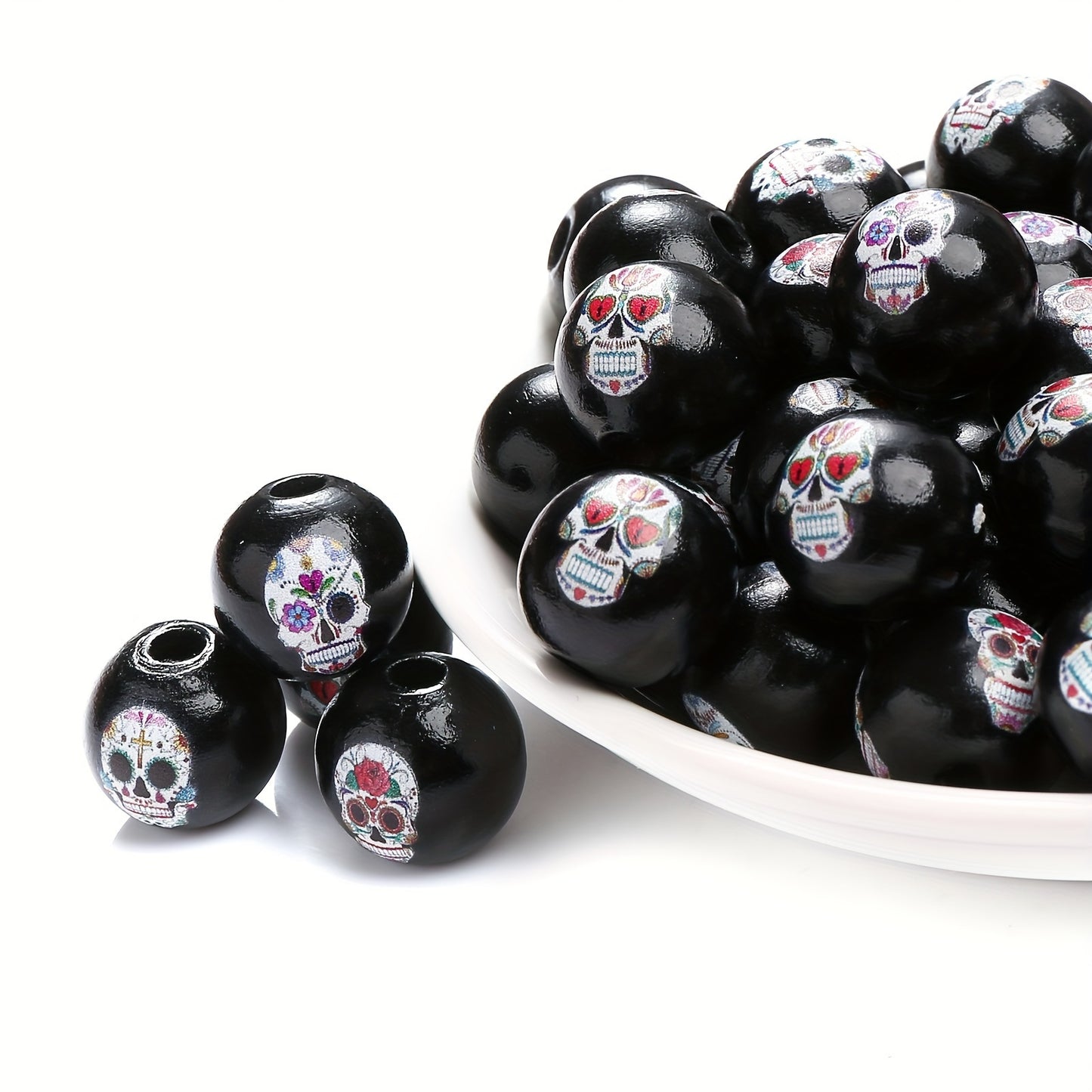 Black Halloween Wood Beads